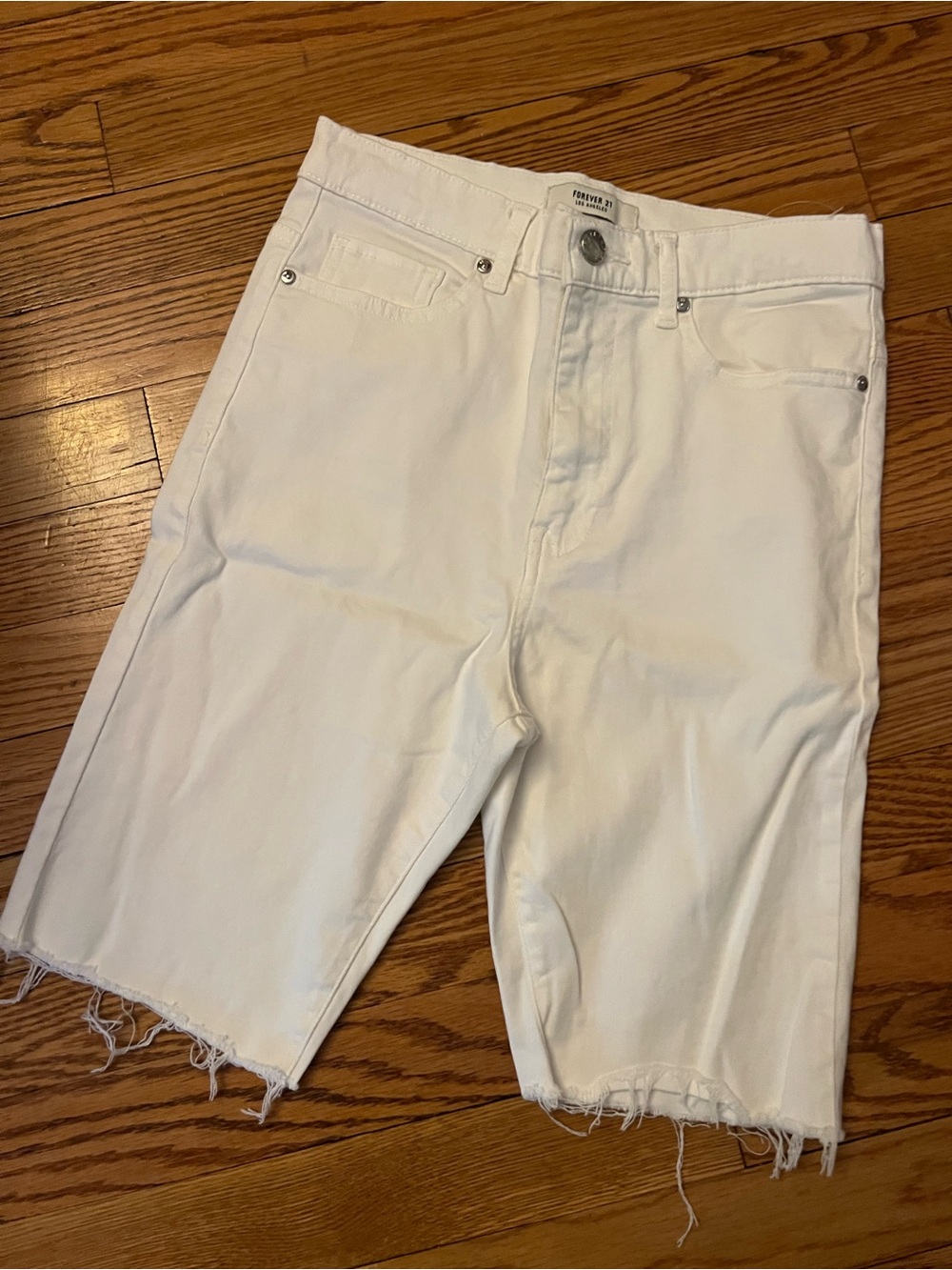 Forever 21 White High-Rise Denim Shorts